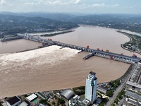 The Gezhouba Dam Water Conservancy Key project of the Yangtze River is opening to release floodwater in Yichang, Hubei province, China, on J...