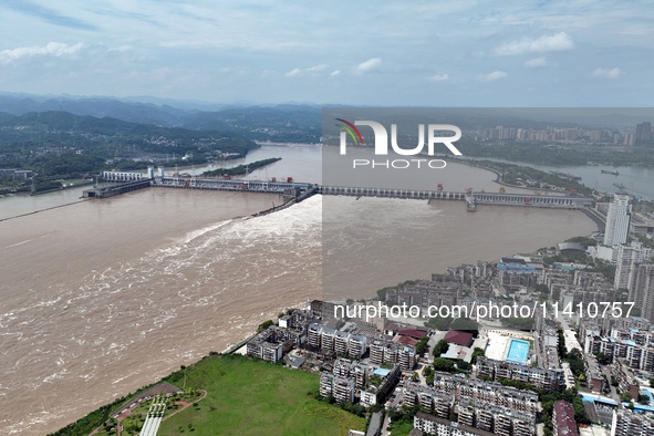 The Gezhouba Dam Water Conservancy Key project of the Yangtze River is opening to release floodwater in Yichang, Hubei province, China, on J...