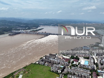 The Gezhouba Dam Water Conservancy Key project of the Yangtze River is opening to release floodwater in Yichang, Hubei province, China, on J...