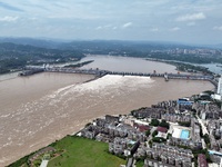 The Gezhouba Dam Water Conservancy Key project of the Yangtze River is opening to release floodwater in Yichang, Hubei province, China, on J...