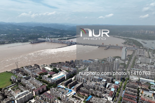 The Gezhouba Dam Water Conservancy Key project of the Yangtze River is opening to release floodwater in Yichang, Hubei province, China, on J...