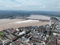 The Gezhouba Dam Water Conservancy Key project of the Yangtze River is opening to release floodwater in Yichang, Hubei province, China, on J...