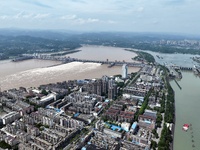 The Gezhouba Dam Water Conservancy Key project of the Yangtze River is opening to release floodwater in Yichang, Hubei province, China, on J...