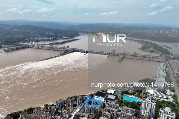 The Gezhouba Dam Water Conservancy Key project of the Yangtze River is opening to release floodwater in Yichang, Hubei province, China, on J...