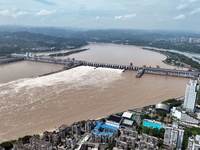 The Gezhouba Dam Water Conservancy Key project of the Yangtze River is opening to release floodwater in Yichang, Hubei province, China, on J...