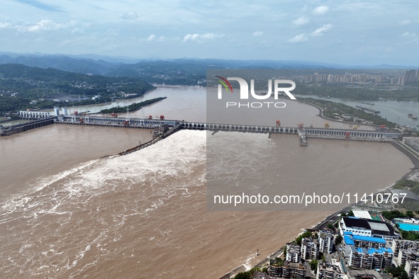 The Gezhouba Dam Water Conservancy Key project of the Yangtze River is opening to release floodwater in Yichang, Hubei province, China, on J...