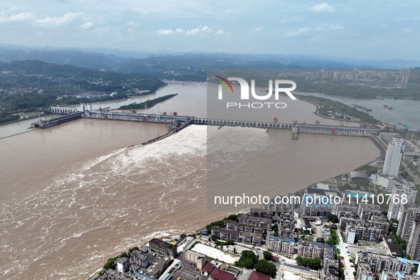 The Gezhouba Dam Water Conservancy Key project of the Yangtze River is opening to release floodwater in Yichang, Hubei province, China, on J...