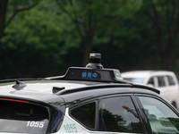 A general view is showing Luobo Kuai Pao, the Baidu Robotaxi, launching test runs in the Jiading area of Shanghai, China, on July 15, 2024....