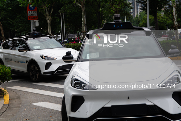 A general view is showing Luobo Kuai Pao, the Baidu Robotaxi, launching test runs in the Jiading area of Shanghai, China, on July 15, 2024. 