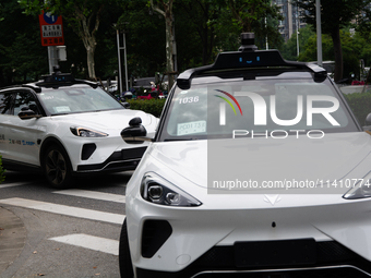 A general view is showing Luobo Kuai Pao, the Baidu Robotaxi, launching test runs in the Jiading area of Shanghai, China, on July 15, 2024....