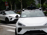 A general view is showing Luobo Kuai Pao, the Baidu Robotaxi, launching test runs in the Jiading area of Shanghai, China, on July 15, 2024....