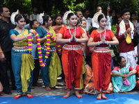 Artists are waiting to perform on the last day of the week-long celebration of Rath Yatra, or chariot procession, in Kolkata, India, on July...