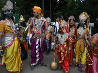 Artists are dressing as Hindu God and Goddess as they are waiting to perform on the last day of the week-long celebration of Lord Jagannath'...