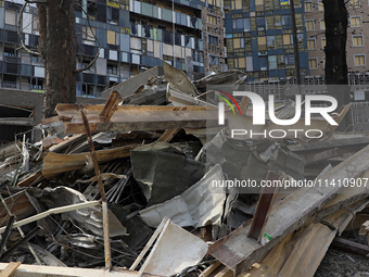 The piles of rubble are lying on the premises of the Ohmatdyt National Specialized Children's Hospital, damaged by the Russian missile attac...