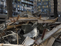 The piles of rubble are lying on the premises of the Ohmatdyt National Specialized Children's Hospital, damaged by the Russian missile attac...