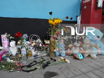 Toys and vigil lanterns are commemorating those killed by the Russian missile attack on the Ohmatdyt National Specialized Children's Hospita...