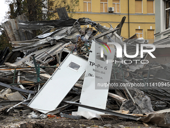 The piles of rubble are lying on the premises of the Ohmatdyt National Specialized Children's Hospital, damaged by the Russian missile attac...