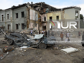 A building is being destroyed by the Russian missile attack on the Ohmatdyt National Specialized Children's Hospital in Kyiv, Ukraine, on Ju...