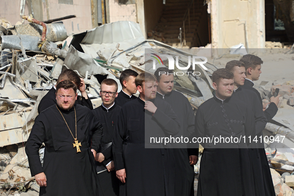 Priests are attending the requiem for the victims of the Russian missile attack on the Ohmatdyt National Specialized Children's Hospital in...