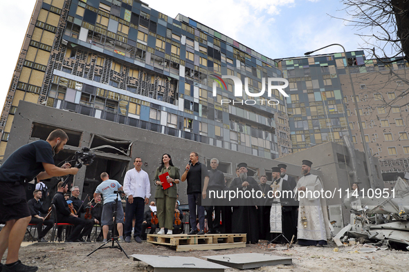 They are attending the requiem for the victims of the Russian missile attack on the Ohmatdyt National Specialized Children's Hospital on Jul...