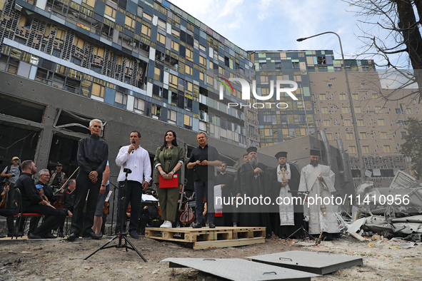 In Kyiv, Ukraine, on July 12, 2024, Conductor of the Kyiv Classic Orchestra Herman Makarenko, Director General of the Ohmatdyt National Spec...