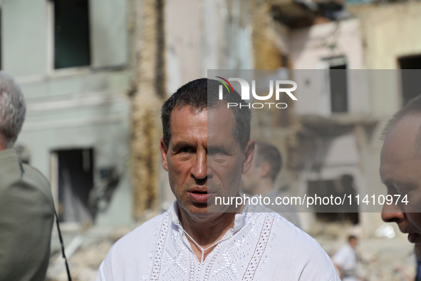 Volodymyr Zhovnir, Director General of the Ohmatdyt National Specialized Children's Hospital, is attending the requiem for the victims of th...