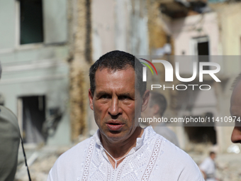 Volodymyr Zhovnir, Director General of the Ohmatdyt National Specialized Children's Hospital, is attending the requiem for the victims of th...