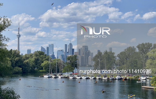 The skyline of the city of Toronto is being seen from Centre Island in Toronto, Ontario, Canada, on July 13, 2024. 