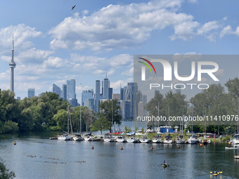 The skyline of the city of Toronto is being seen from Centre Island in Toronto, Ontario, Canada, on July 13, 2024. (