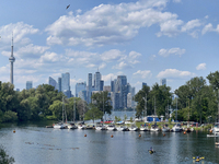 The skyline of the city of Toronto is being seen from Centre Island in Toronto, Ontario, Canada, on July 13, 2024. (