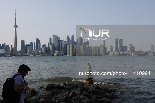 The skyline of the city of Toronto is being seen from Centre Island in Toronto, Ontario, Canada, on July 13, 2024. 