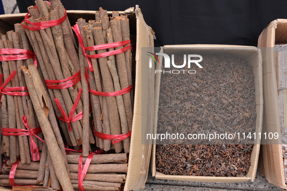 Cinnamon sticks and star anise are being sold during the Taste of the Middle East Food Festival in Toronto, Ontario, Canada, on July 06, 202...