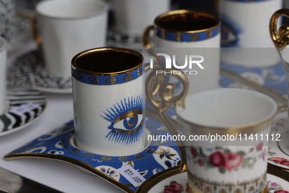 Decorative cups for Arabic style coffee are being sold during the Taste of the Middle East Food Festival in Toronto, Ontario, Canada, on Jul...