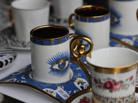 Decorative cups for Arabic style coffee are being sold during the Taste of the Middle East Food Festival in Toronto, Ontario, Canada, on Jul...