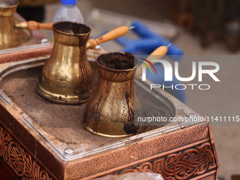 Traditional Turkish coffee is being prepared during the Taste of the Middle East Food Festival in Toronto, Ontario, Canada, on July 06, 2024...