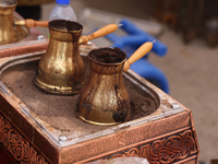 Traditional Turkish coffee is being prepared during the Taste of the Middle East Food Festival in Toronto, Ontario, Canada, on July 06, 2024...