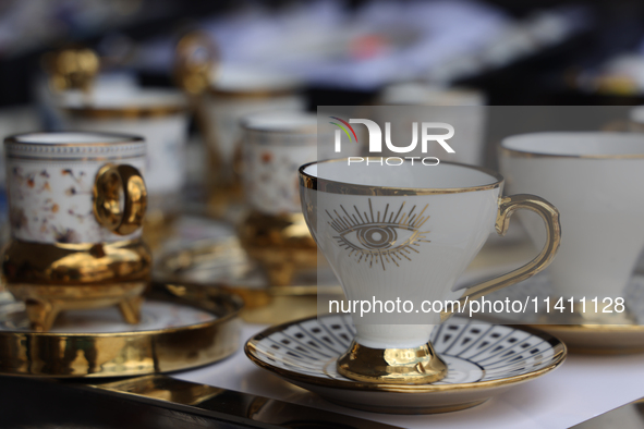 Decorative cups for Arabic style coffee are being sold during the Taste of the Middle East Food Festival in Toronto, Ontario, Canada, on Jul...