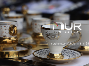 Decorative cups for Arabic style coffee are being sold during the Taste of the Middle East Food Festival in Toronto, Ontario, Canada, on Jul...