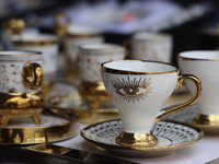 Decorative cups for Arabic style coffee are being sold during the Taste of the Middle East Food Festival in Toronto, Ontario, Canada, on Jul...