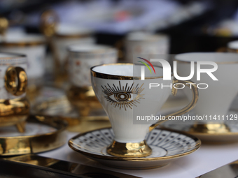 Decorative cups for Arabic style coffee are being sold during the Taste of the Middle East Food Festival in Toronto, Ontario, Canada, on Jul...