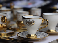 Decorative cups for Arabic style coffee are being sold during the Taste of the Middle East Food Festival in Toronto, Ontario, Canada, on Jul...