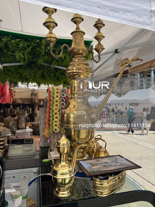 A samovar is being displayed during the Taste of the Middle East Food Festival in Toronto, Ontario, Canada, on July 06, 2024. The festival i...