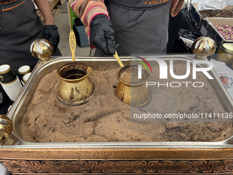 Traditional Turkish coffee is being prepared during the Taste of the Middle East Food Festival in Toronto, Ontario, Canada, on July 06, 2024...