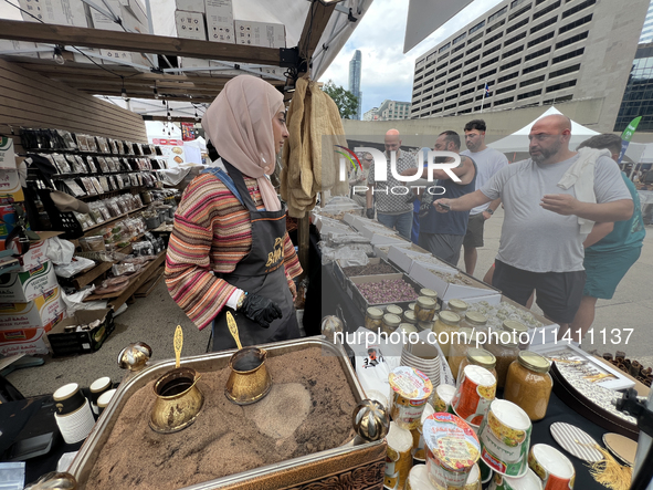 Traditional Turkish coffee is being prepared during the Taste of the Middle East Food Festival in Toronto, Ontario, Canada, on July 06, 2024...