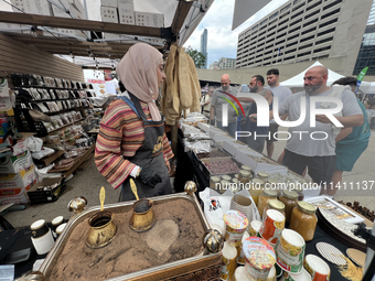 Traditional Turkish coffee is being prepared during the Taste of the Middle East Food Festival in Toronto, Ontario, Canada, on July 06, 2024...