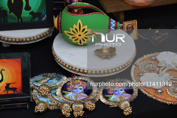 Religious items are being sold during the annual Rath Yatra festival in Toronto, Ontario, Canada, on July 13, 2024. The Rath Yatra festival...