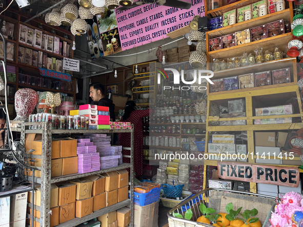 A shop is selling fancy candles in Nainital, Uttarakhand, India, on April 21, 2024. 