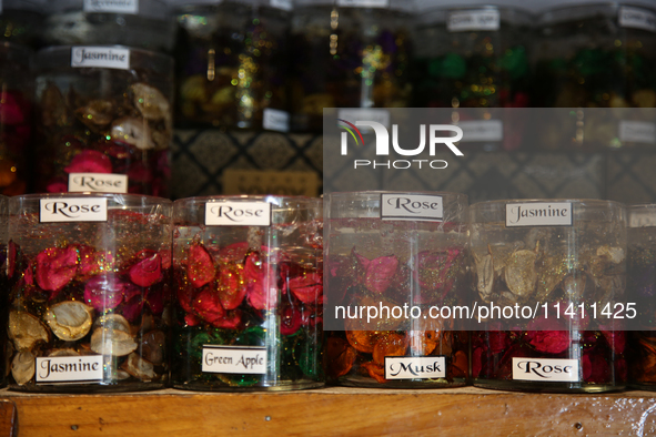 Fancy candles are being displayed at a small shop in Nainital, Uttarakhand, India, on April 21, 2024. 