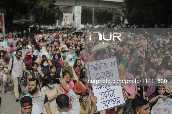 Students and job seekers are gathering to protest against the government job seeking quota system in Dhaka, Bangladesh, on July 15, 2024. 