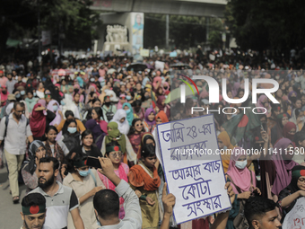 Students and job seekers are gathering to protest against the government job seeking quota system in Dhaka, Bangladesh, on July 15, 2024. (